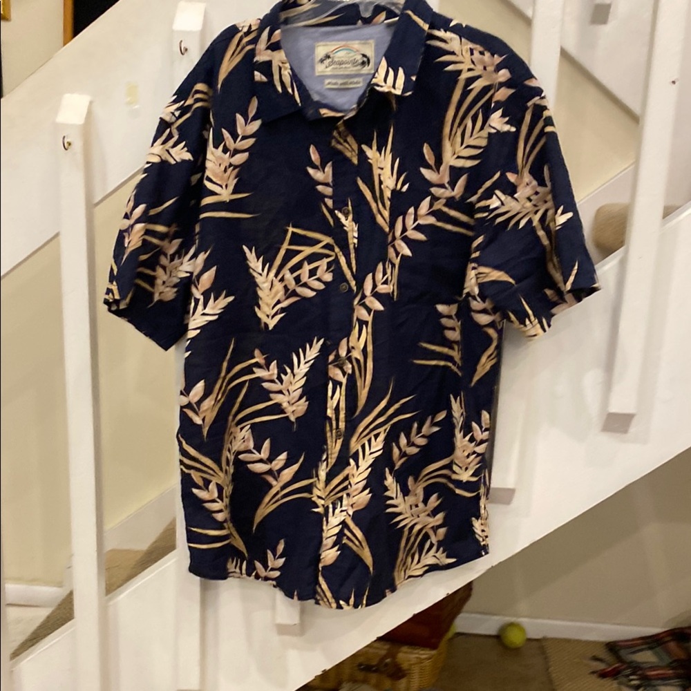 Men's black and Tan Leaf Print Shirt Seapointe XL